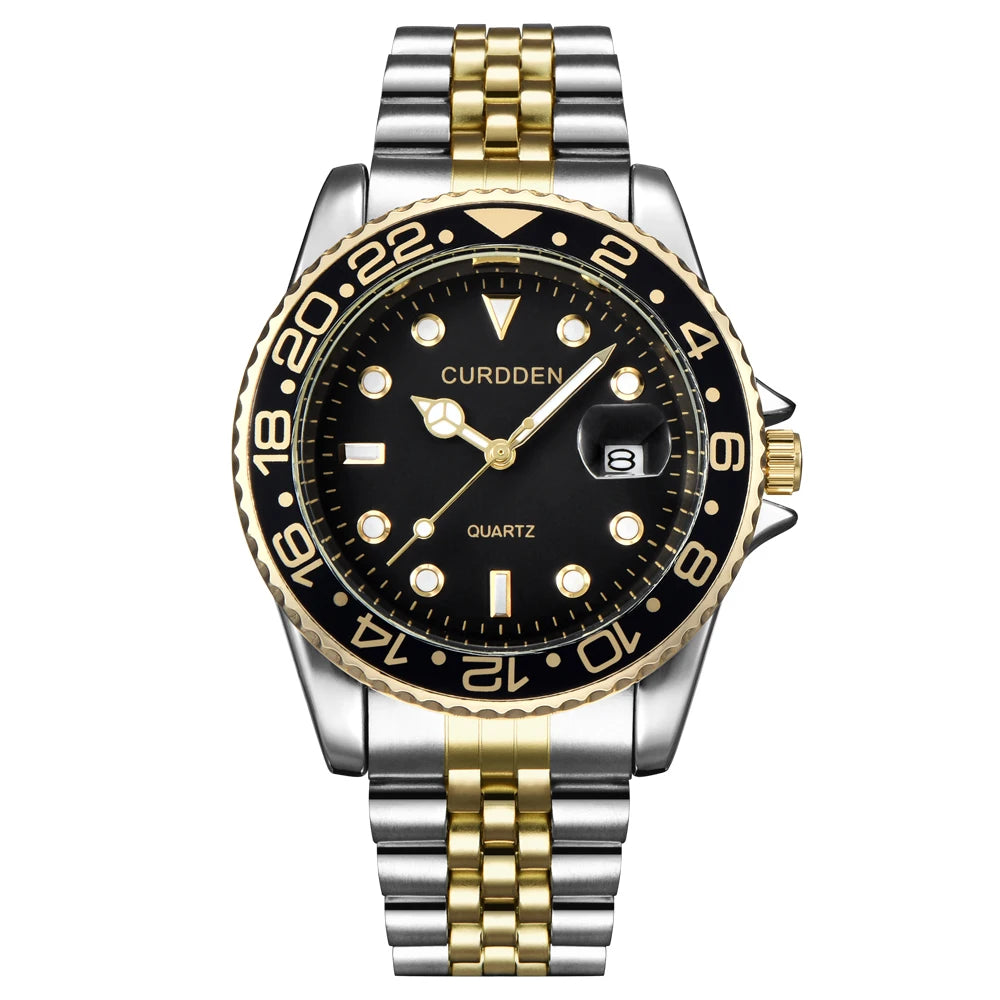 Men Fashion Stainless Steel Band Calendar Watch