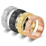 Fine Steel Ring, Rotatable Sun, Moon and Star Motifs