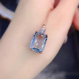 Necklace Women's Silver Aquamarine Light Blue Gemstone