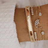 Chain Bracelet Set For Women Silver Pendant Open Cuff Bangle