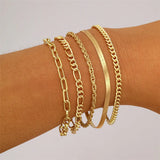 Chain Bracelet Set For Women Silver Pendant Open Cuff Bangle