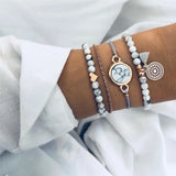 Chain Bracelet Set For Women Silver Pendant Open Cuff Bangle