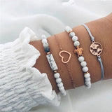 Chain Bracelet Set For Women Silver Pendant Open Cuff Bangle