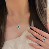 Luxury Silver Diamonds Blue-green Gemstone Pendant