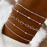 Chain Bracelet Set For Women Silver Pendant Open Cuff Bangle