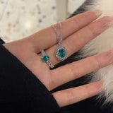 Luxury Silver Diamonds Blue-green Gemstone Pendant