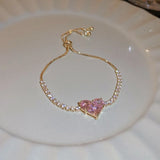 White Pink Love Heart Chain Bracelet for Women