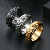 Fine Steel Ring, Rotatable Sun, Moon and Star Motifs