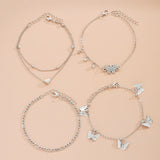 Fashionable Multi-layered Butterfly Anklet 4-piece set