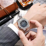 Luxury Fashion Casual Men Silver Stainless Steel Calendar Wristwatch