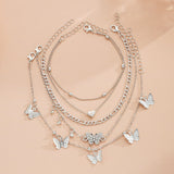 Fashionable Multi-layered Butterfly Anklet 4-piece set