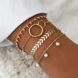 Chain Bracelet Set For Women Silver Pendant Open Cuff Bangle
