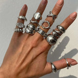 PuRui 14Pcs/Set Silver Color Rings for Women and Men