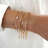 Chain Bracelet Set For Women Silver Pendant Open Cuff Bangle