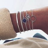 Chain Bracelet Set For Women Silver Pendant Open Cuff Bangle