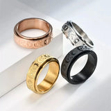 Fine Steel Ring, Rotatable Sun, Moon and Star Motifs
