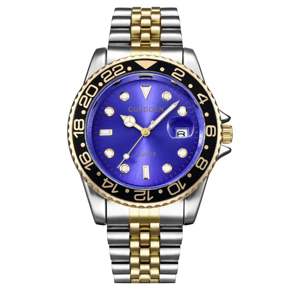 Men Fashion Stainless Steel Band Calendar Watch