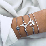 Chain Bracelet Set For Women Silver Pendant Open Cuff Bangle
