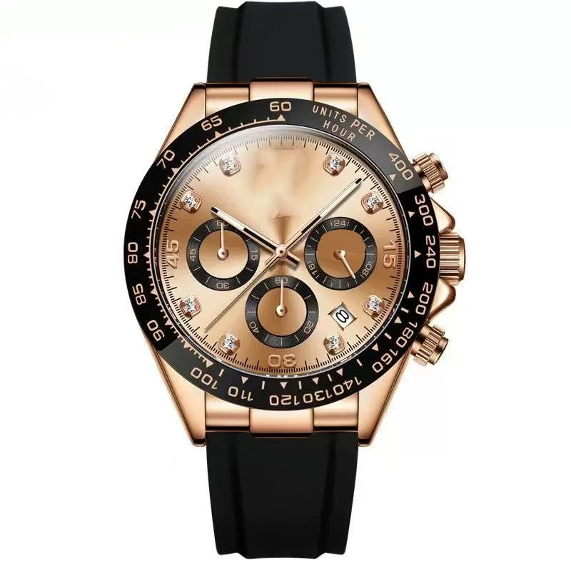 Men's Stylish Fashion Black and Gold Wristwatch