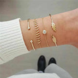 Chain Bracelet Set For Women Silver Pendant Open Cuff Bangle