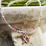 Pink Ribbon Dangle Anklet Beaded