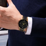 Classic Fashion Men's Stainless Steel Luxury Exquisite Golden Black Watch