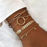 Chain Bracelet Set For Women Silver Pendant Open Cuff Bangle