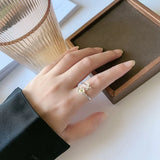 Silver Fashionable Flower Bee Opening Ring