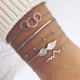 Chain Bracelet Set For Women Silver Pendant Open Cuff Bangle