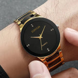 Classic Fashion Men's Stainless Steel Luxury Exquisite Golden Black Watch