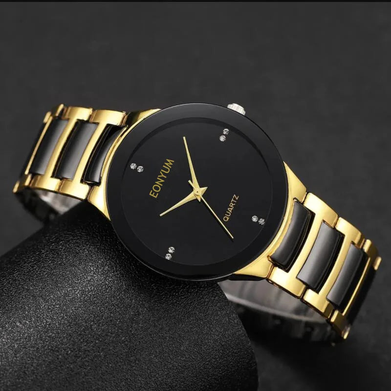 Classic Fashion Men's Stainless Steel Luxury Exquisite Golden Black Watch