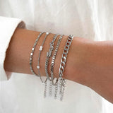 Chain Bracelet Set For Women Silver Pendant Open Cuff Bangle