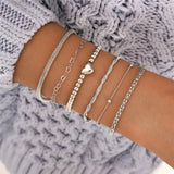 Chain Bracelet Set For Women Silver Pendant Open Cuff Bangle