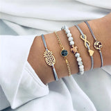 Chain Bracelet Set For Women Silver Pendant Open Cuff Bangle