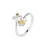 Silver Fashionable Flower Bee Opening Ring