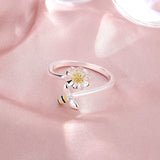 Silver Fashionable Flower Bee Opening Ring