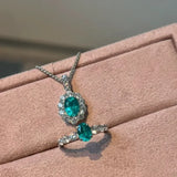 Luxury Silver Diamonds Blue-green Gemstone Pendant