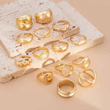 PuRui 14Pcs/Set Silver Color Rings for Women and Men