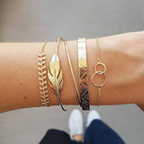 Chain Bracelet Set For Women Silver Pendant Open Cuff Bangle