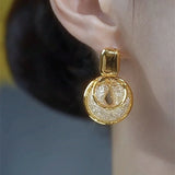 Vintage Metal Big Round Dangle Earrings for Women