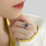 Silver Vintage Charm Rose Flower Ring for women