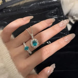 Luxury Silver Diamonds Blue-green Gemstone Pendant