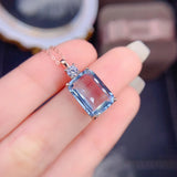 Necklace Women's Silver Aquamarine Light Blue Gemstone