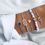 Chain Bracelet Set For Women Silver Pendant Open Cuff Bangle