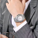 Luxury Fashion Casual Men Silver Stainless Steel Calendar Wristwatch
