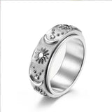 Fine Steel Ring, Rotatable Sun, Moon and Star Motifs