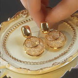 Vintage Metal Big Round Dangle Earrings for Women