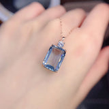 Necklace Women's Silver Aquamarine Light Blue Gemstone