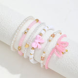 6Pcs/Set Cute Pearl Love Beaded Bow Bracelets Set