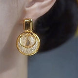 Vintage Metal Big Round Dangle Earrings for Women